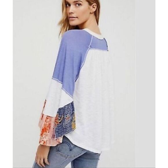 We The Free Free People Friday Fever Patch Work Detail Bell Sleeves Top size S - Picture 8 of 16